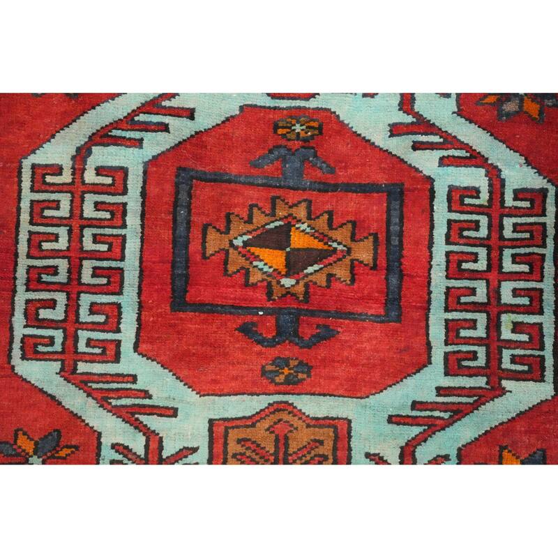 Hand Knotted Oriental 100% Wool Carpet Traditional Tribal Red Ardebil Runner Rug - 9' 3'' X 3' 4''