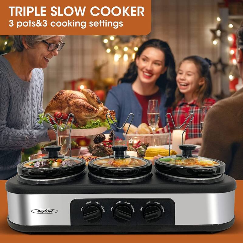 Royalcraft Triple Slow Cooker Stainless Steel