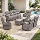 preview thumbnail 21 of 101, Outdoor Sofa with 6-Inch Thick Cushions Furniture for Porch 7PCS Sofa Swivel Chair w/ Ottoman - Grey Wicker Grey Cushion
