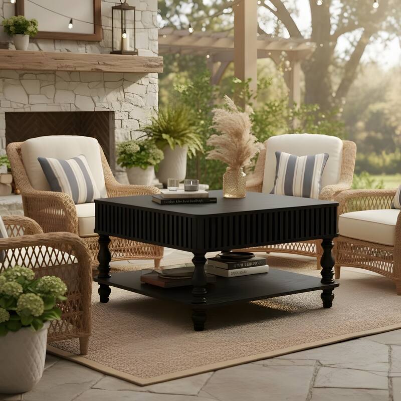 Rustic Style Lift-Top Coffee Table with Hidden & Open Storage