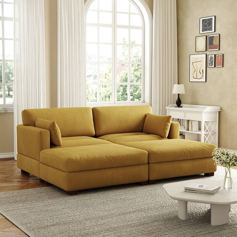 Corduroy Modular Sectional Sofa Deep Seat Corner Sofas & Ottomans