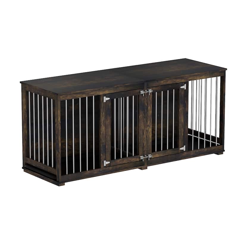 Dog Crate Furniture Indoor - Wooden Dog Kennel with Room Divider,Trays