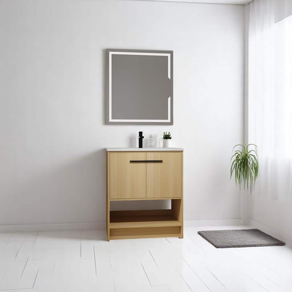 Modern 30 Inch Freestanding Bathroom Vanity with White Ceramic Sink, Water-Resistant Plywood Base