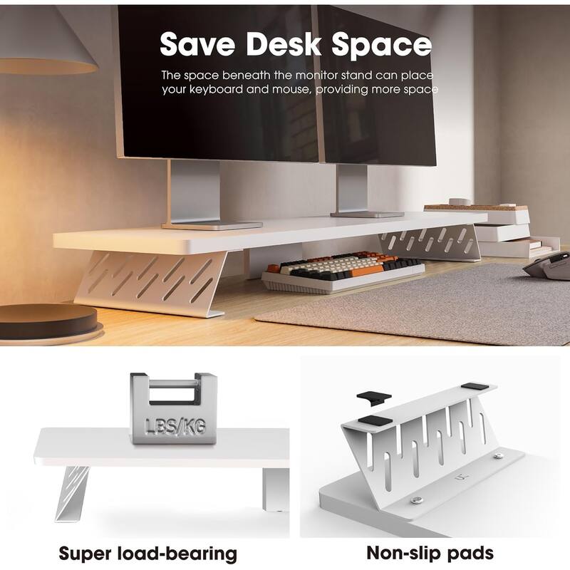 Fenge Dual Monitor Stand Riser, 31.5 inch Long Monitor Stand for Desk - 31.5 x 9.2 x 3.9 inches