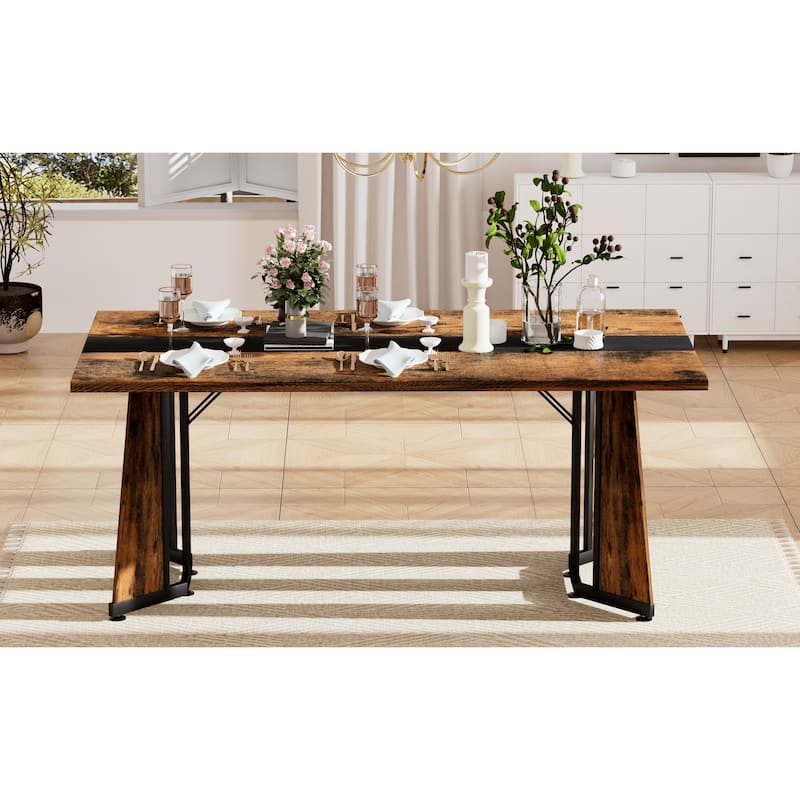 70.9"Rectangular Large Dining Table, Waterproof Large Desk For 8 People, Deluxe Family Dining Table With Adjustable Legs