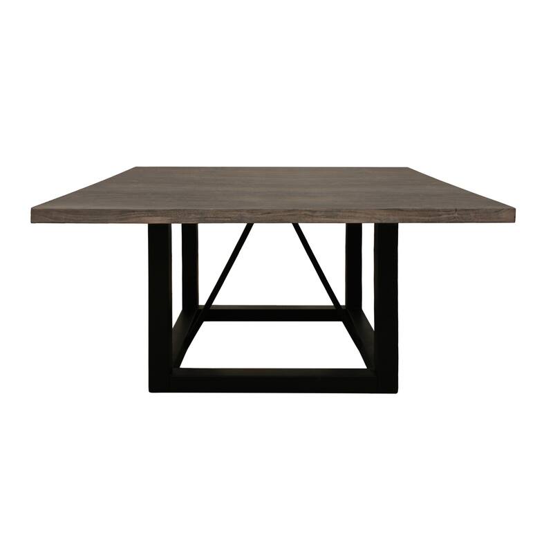 HomeRoots 72" Dark Brown and Black Solid Wood And Iron Frame Base Square Dining Table - 72.00 in. x 30.50 in. x 72.00 in.