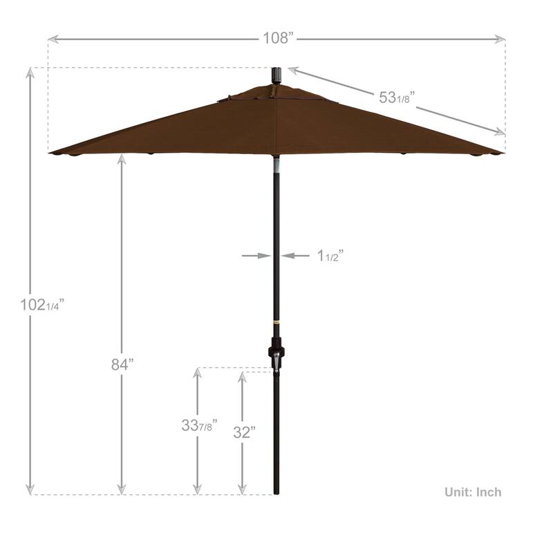 California Umbrella 9' Rd. Aluminum Market Umbrella, Deluxe Crank Lift with Collar Tilt, Bronze Frame Finish, Olefin Fabric