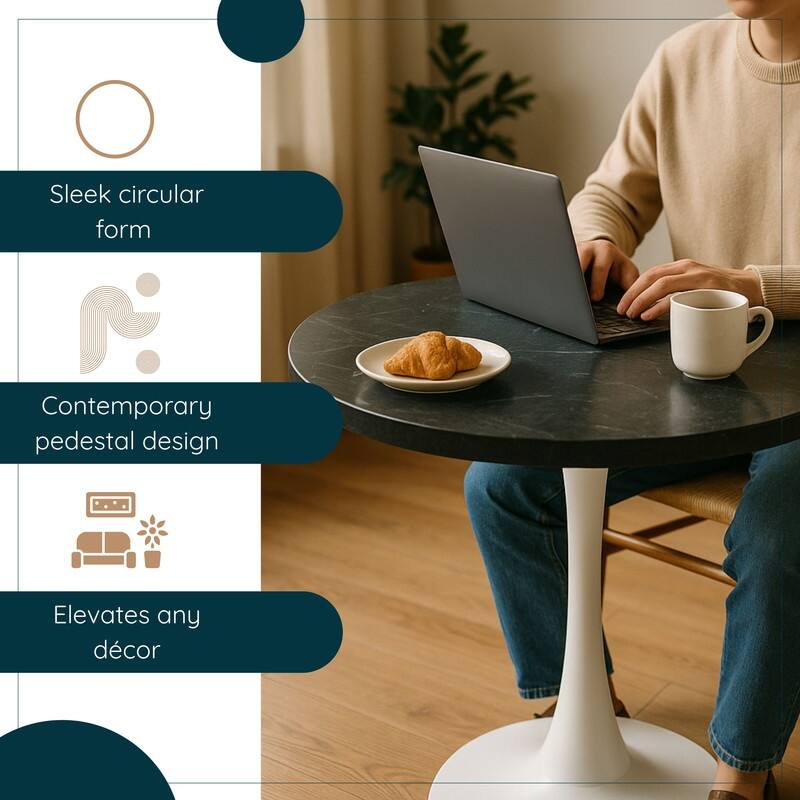 Bristol 36" Round Dining Table for 4 with MDF Top and Modern White Iron Base for Kitchen & Dining Room