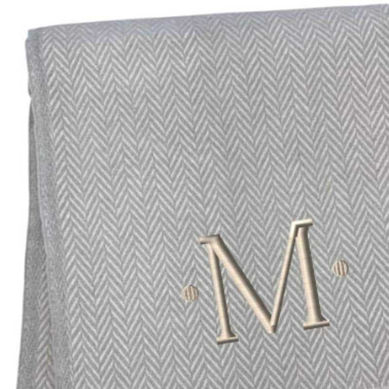 HomeRoots 55" X 70" Gray And White Herringbone Cotton Blend M Initial Throw Blanket with Tassels And Embroidery