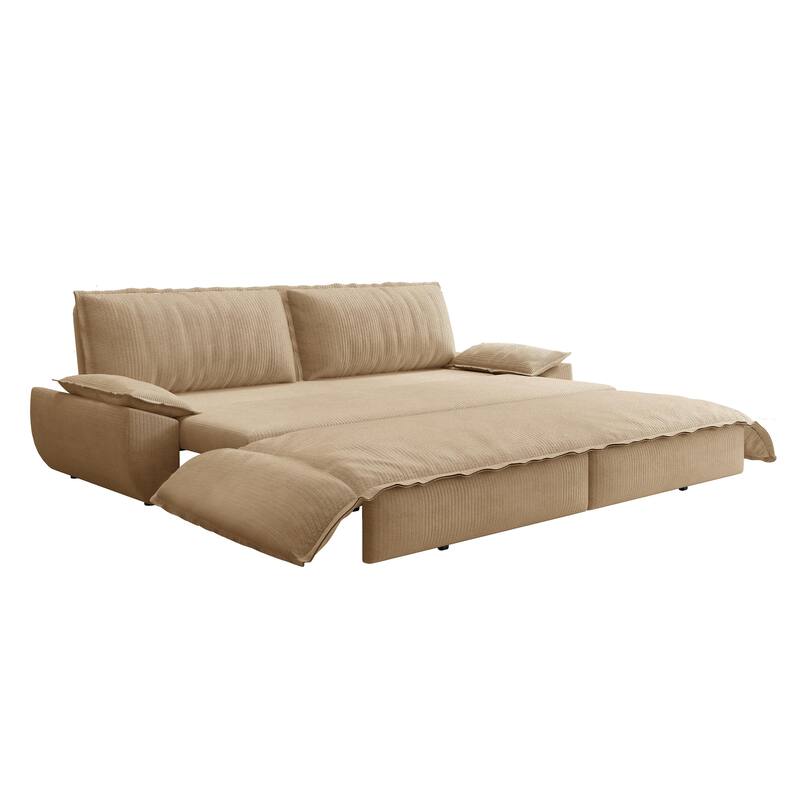 73.2" Convertible Sofa Bed, 3-in-1 Sleeper Sofa with Pull-Out Bed, Modern Corduroy Loveseat Couch with Pillow Top Arms