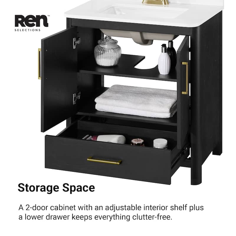 REN Selections Dario Freestanding Bathroom Vanity with Single Sink, Engineered Marble Countertop with Backsplash Included