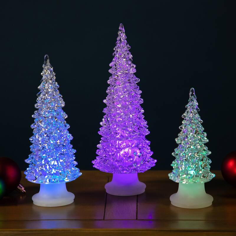Clear Color Changing LED Lighted Christmas Trees - Set of 3