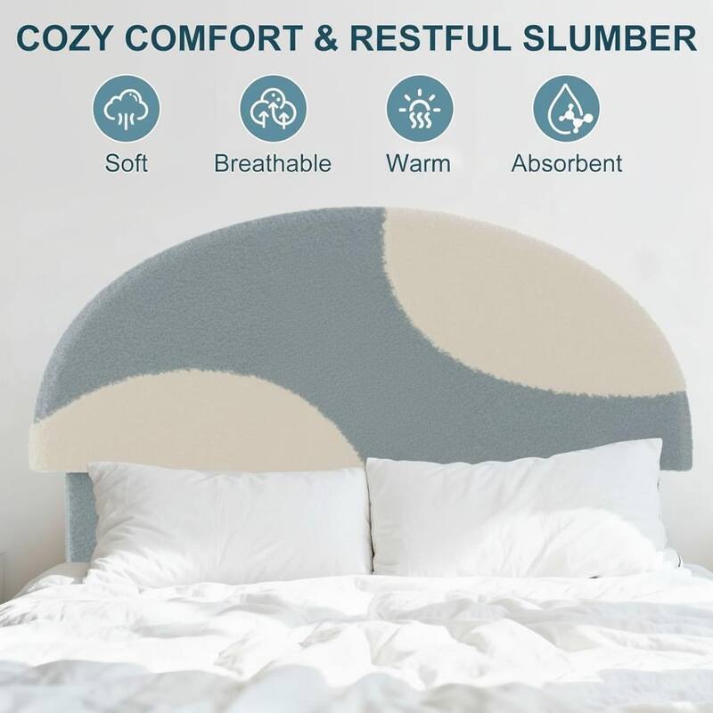 Twin Bed Frame, with Wooden Slats and Round Boucle Headboard