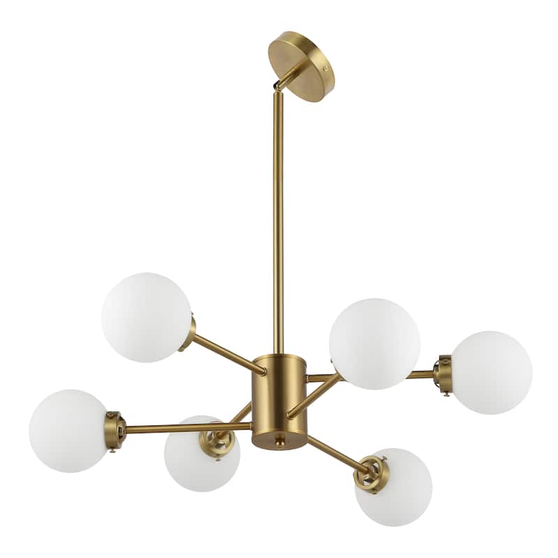 MLiAN 6-Light Sputnik 4.7" Opal Glass Globe Shade Linear Chandelier for Indoor Height Adjustable - N/A