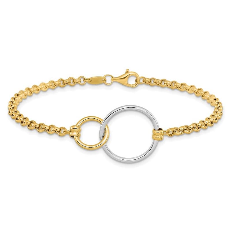Curata 10k Two tone Gold 7.5" Interlocking Circles Link Bracelet