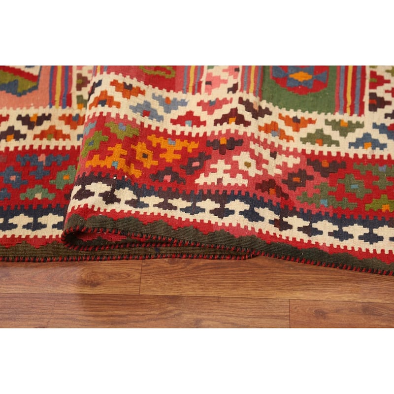 Vegetable Dye Kilim Qashqai Persian Vintage Tribal Wool Carpet - 4'11"x 6'5"