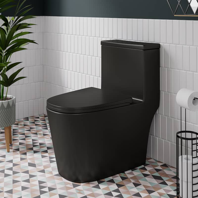 Dreux One Piece Elongated Toilet Left Side Flush In Matte Black 1.28 Gpf - 27.95" x 16.14" x 29.92"
