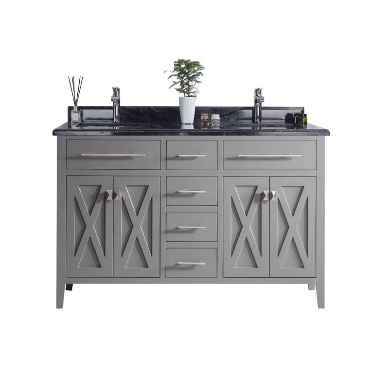 Miseno MV-60-313YG319 Wimbledon 60" Free Standing Double Basin Vanity - Grey / Black Wood