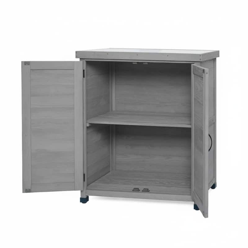 Potting Bench with Storage Cabinet and Metal Table Top for Outdoor Patio,Outdoor Work Station Table