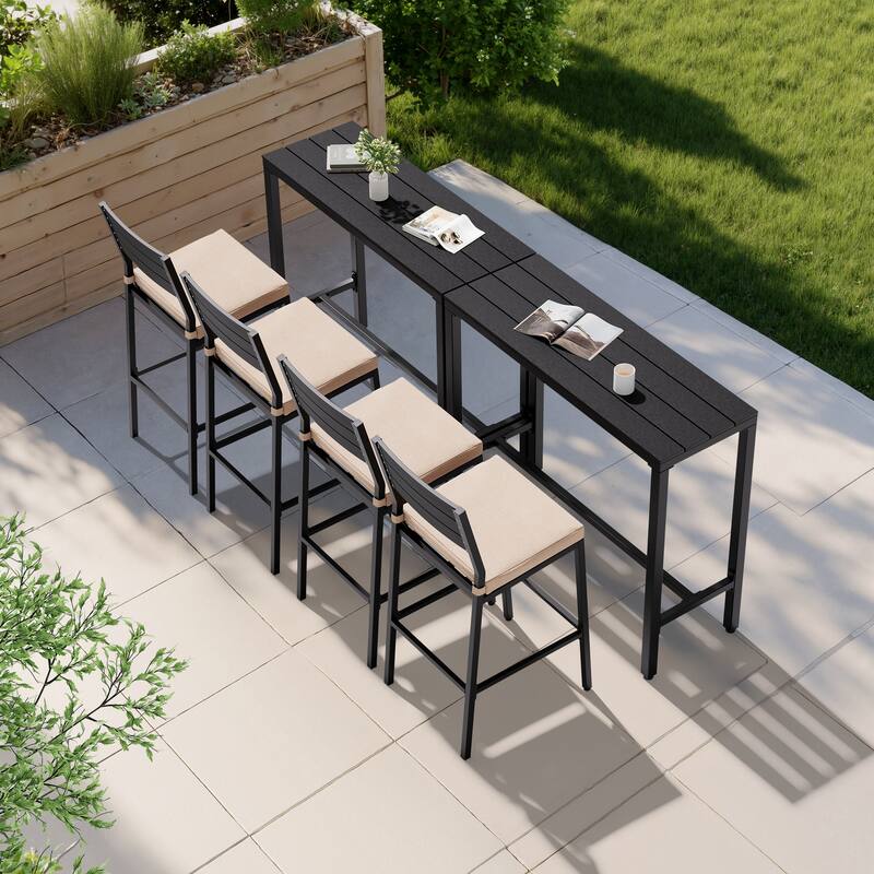 VredHom Outdoor Indoor Patio Rectangular Bar Table Pub Table - 42.9''-Black-2PC
