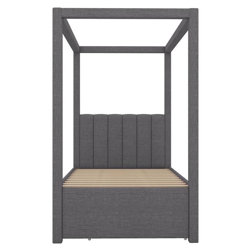 Twin/Full Size Upholstery Canopy Platform Bed with Trundle and Three Storage Drawers