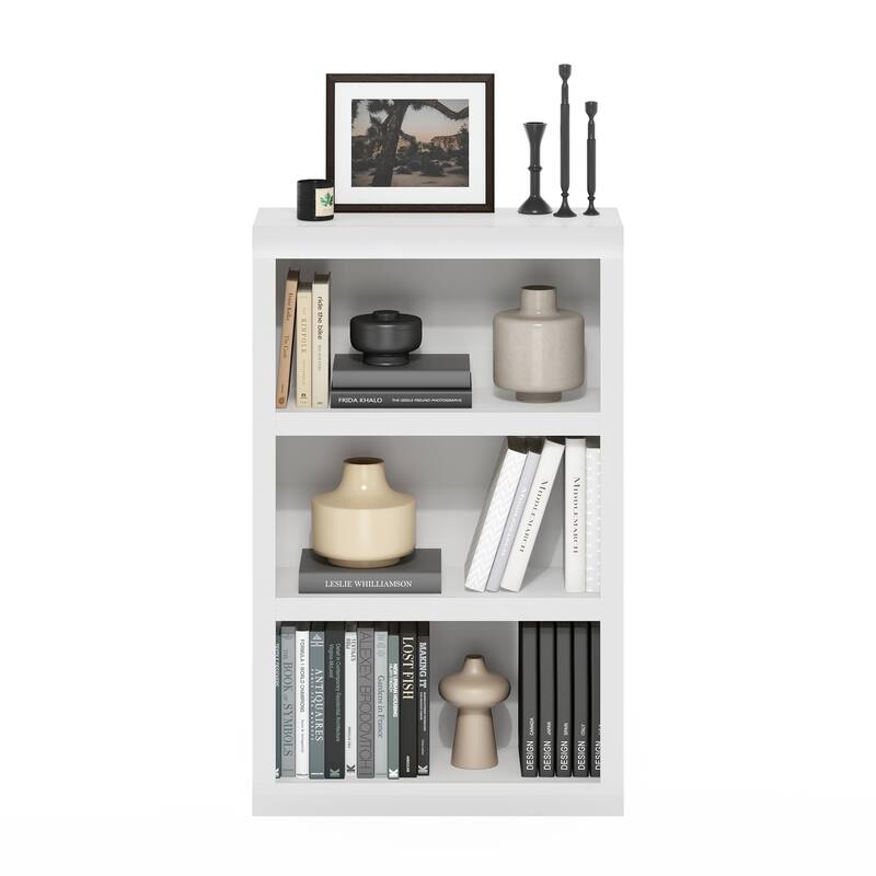 38.98 in. Tall White Wood 3-Shelf Bookcase