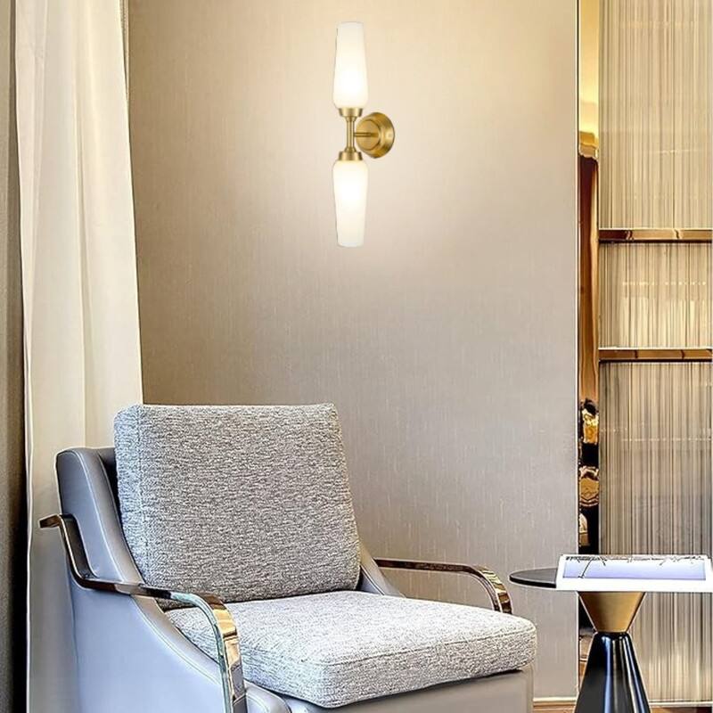 2 Light wall sconce glass, metal Light bulbs cool brass wall light - 21"