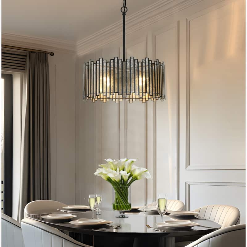 Tifany Modern 4-Light Drum Colored Glass Chandelier for Dining Room Kitchen Island - 15.7'' L x 15.7'' W x 18.9'' H