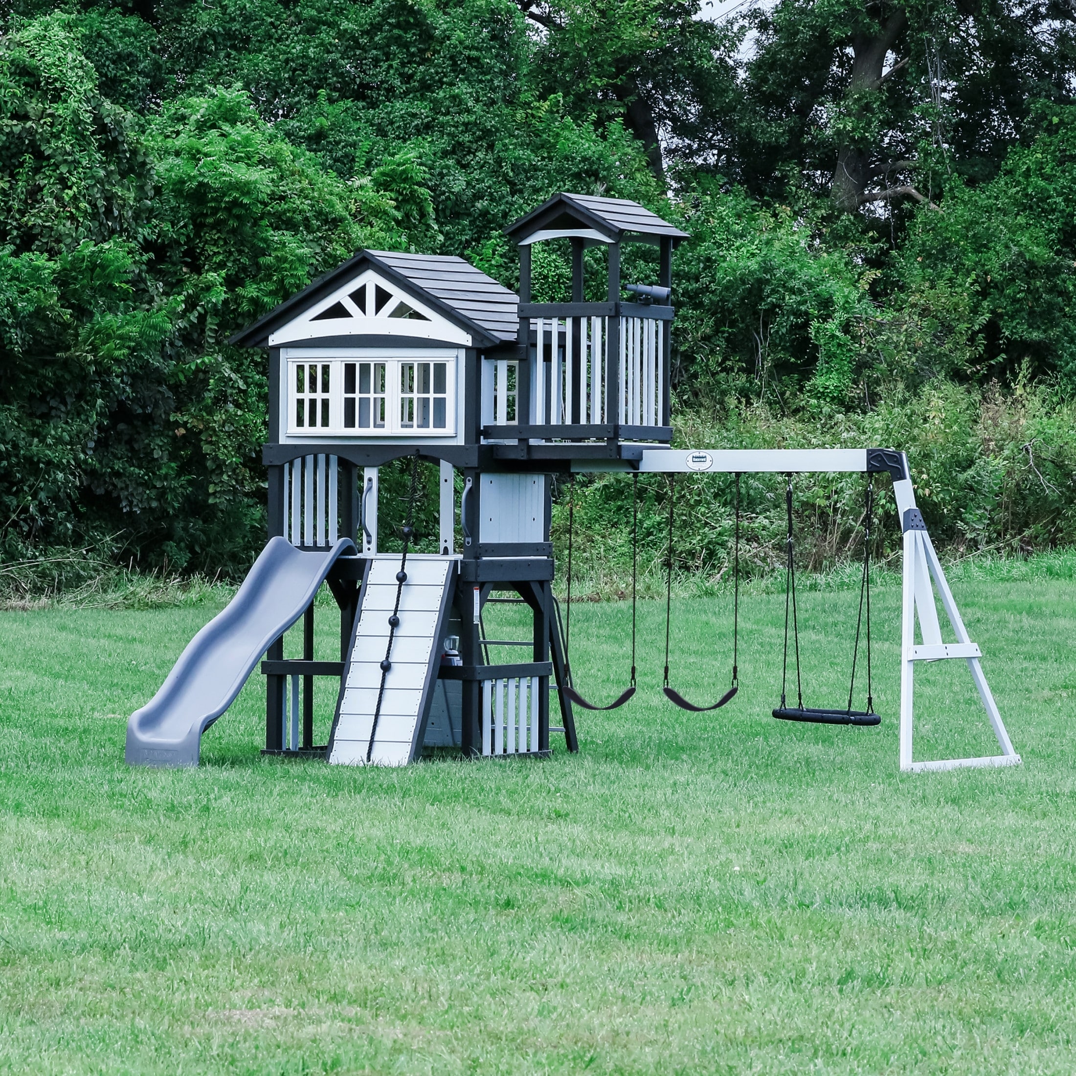 Backyard Discovery Whispering Point Light Gray Cedar Wood Swing Set - 15'3" x 11'6"
