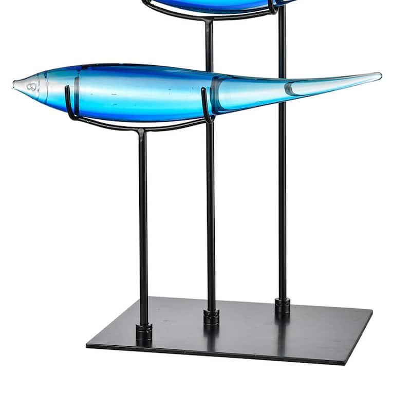 3 Blue Fish Handcrafted Art Glass Figurine