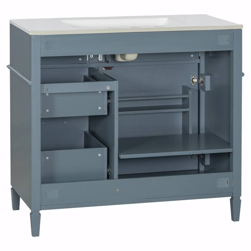 36-Inch Bathroom Vanity with Ceramic Sink Top, Solid Wood Frame and MDF Cabinet