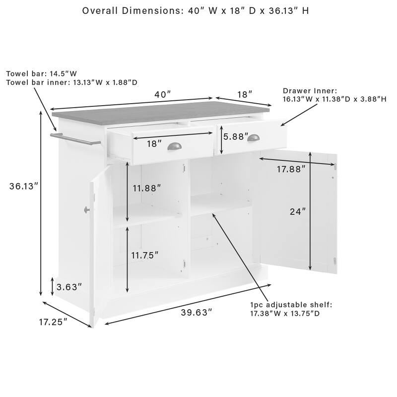 Crosley Shoreline Kitchen Island - 18"d x 40"W x 36.13"h