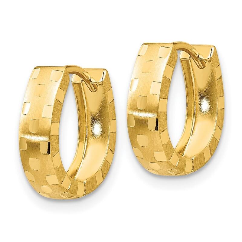 Curata 14k Yellow Gold Solid Satin Diamond Cut Patterned 14x4mm Hinged Hoop Earrings