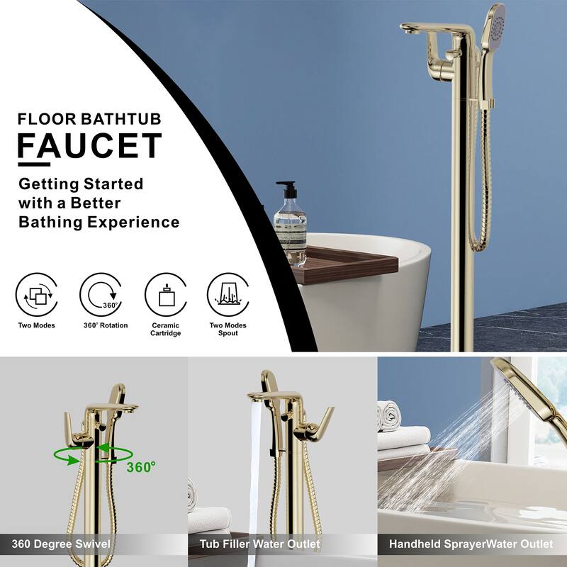 Topcraft Floor Mounted Bathtub Filler with Handheld Showerhead