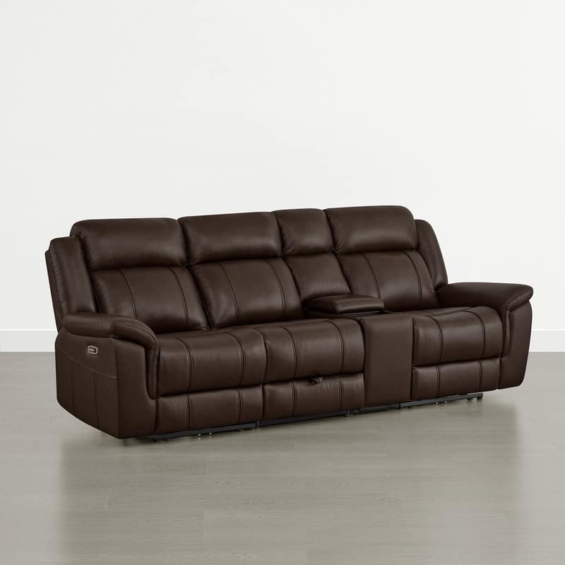 Spruce & Spring Genuine Leather Power Reclining Sofa with Optional Console & Flip-Down Table
