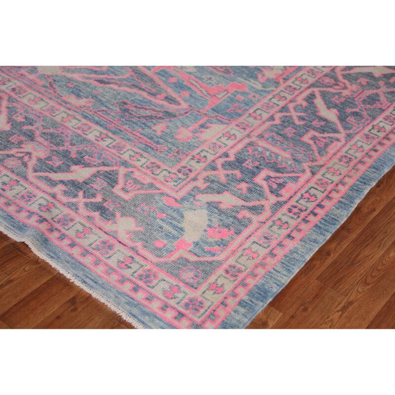 Hand Knotted Oriental 100% Wool Carpet Transitional All-Over Navy Blue & Blues Oushak Area Rug - 10' 3'' X 7' 9''