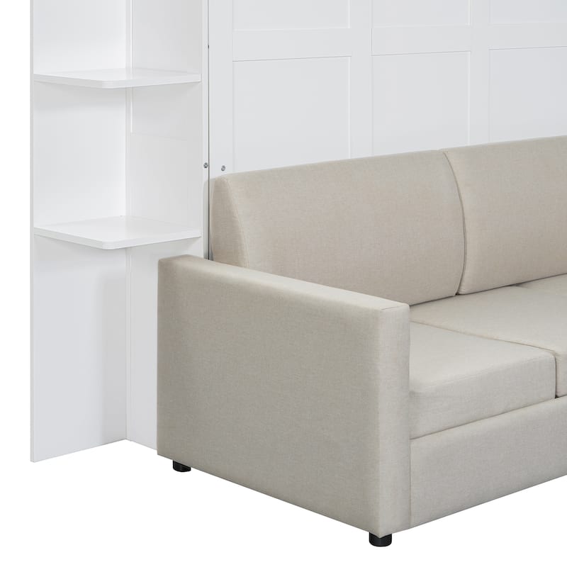Roomfitters Queen Size Murphy Bed Wall Bed with Sofa and Side Shelves, Space-Saving Fold Down Bed