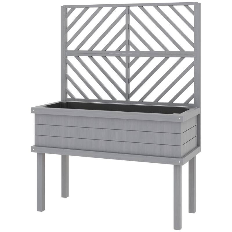 Fir Wood Raised Garden Bed with Back Trellis 41 Inch Elevated Planter for Climbing Plants - 41.25" W x 17.75" D x 55" H - Grey