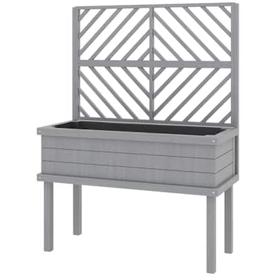 Fir Wood Raised Garden Bed with Back Trellis 41 Inch Elevated Planter for Climbing Plants - 41.25" W x 17.75" D x 55" H