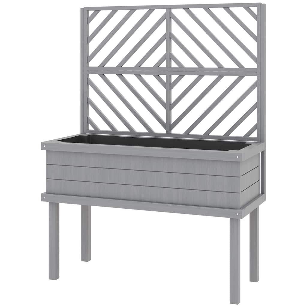 Fir Wood Raised Garden Bed with Back Trellis 41 Inch Elevated Planter for Climbing Plants - 41.25" W x 17.75" D x 55" H