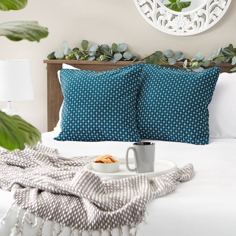 Navy Dobby Plus Recycled Cotton Pillow Cover 18x18 (Set of 2)