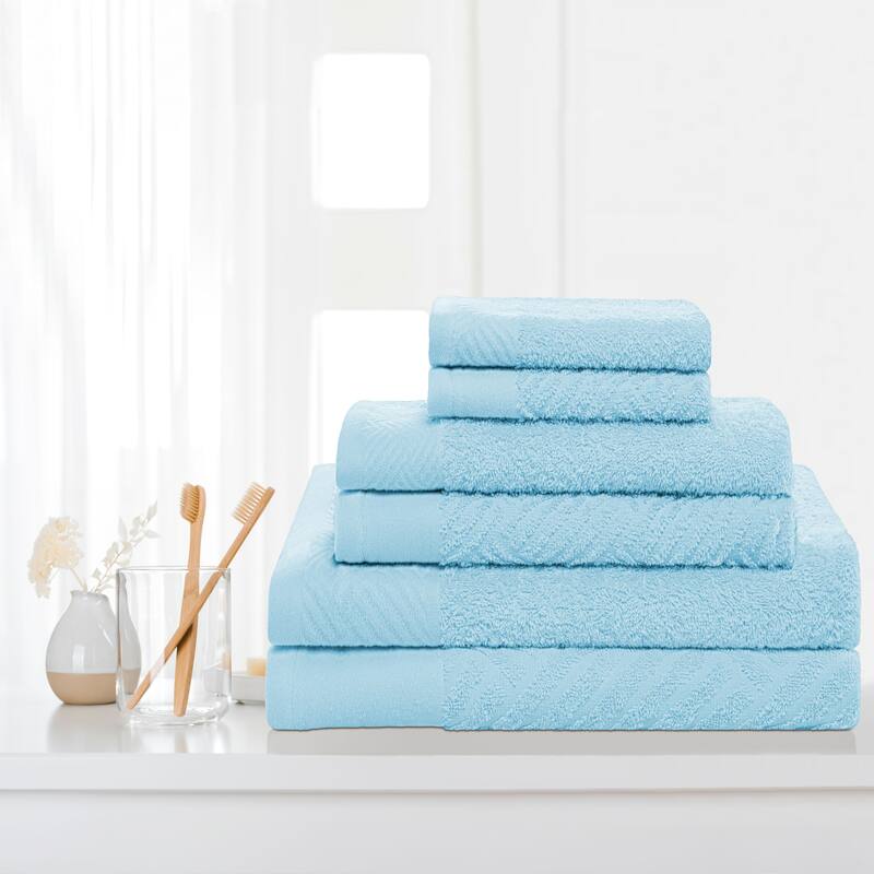 Superior 100-percent Egyptian Cotton Basket Weave 6-Piece Towel Set - Sky Blue