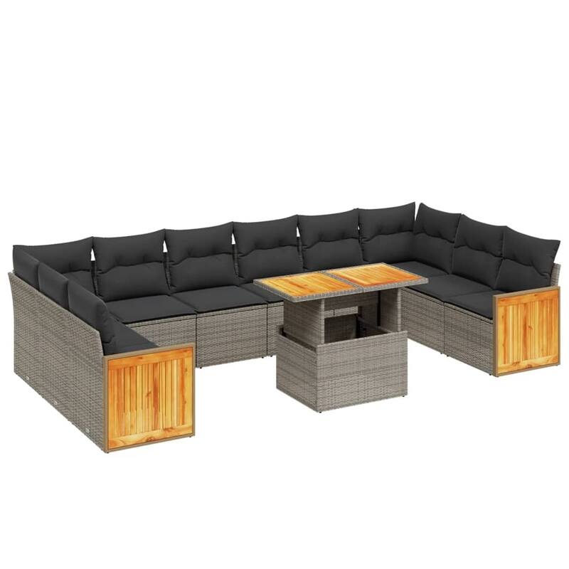 vidaXL Patio Sofa Set with Cushions Outdoor Furniture 11 Piece Poly Rattan - 21.7 x 39.4 x 28.7 in