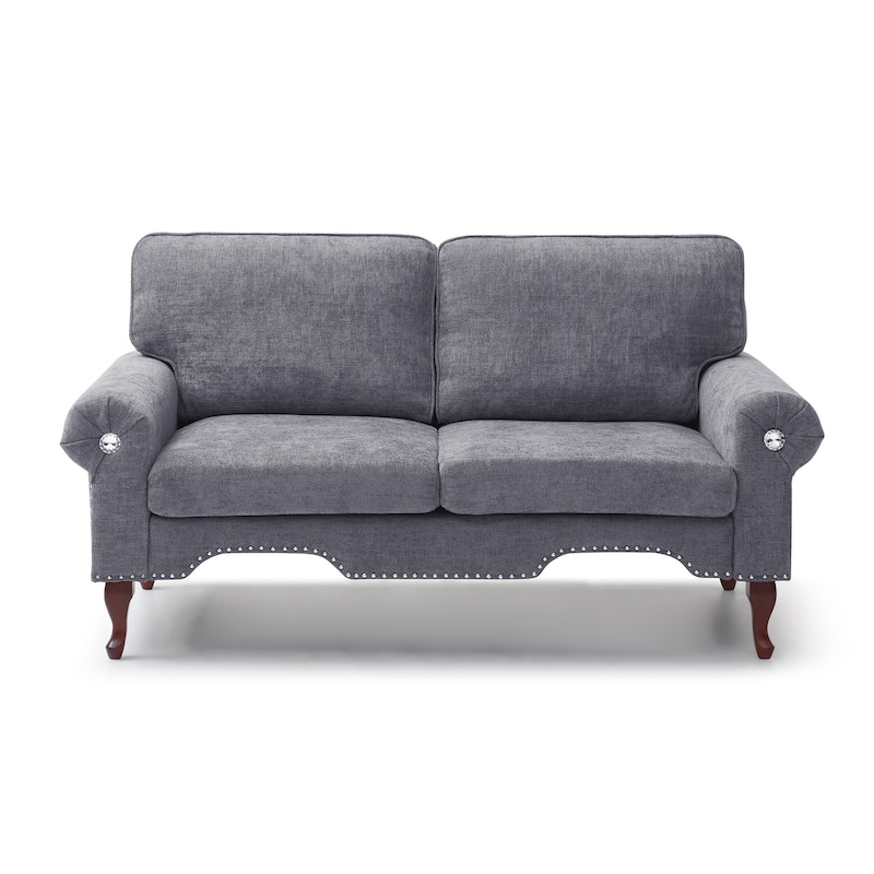 66-Inch Modern Linen Loveseat Sofa With Wooden Legs & Crystal Button And Copper Nail