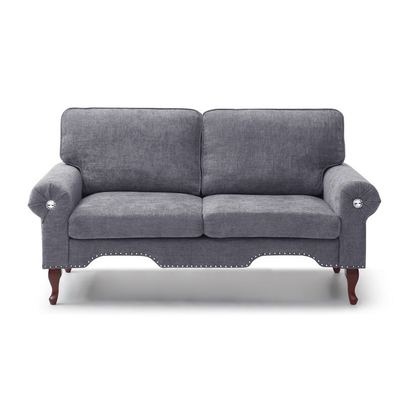 66-Inch Modern Linen Loveseat Sofa with Wooden Legs & Crystal button and Copper Nail,Tufted Backrest,for Living Room,Bedroom