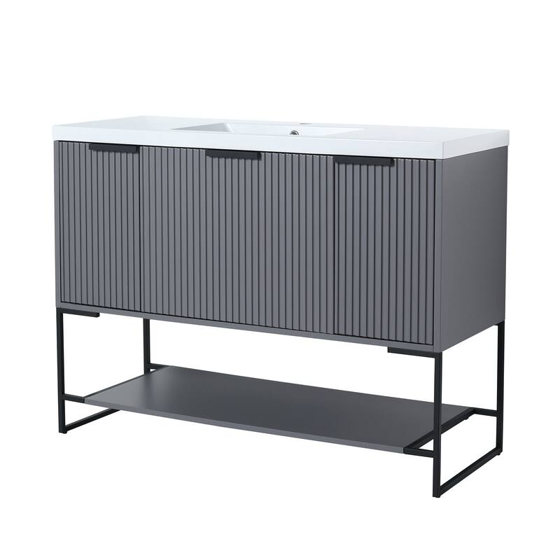 48 inch Rock Grey Plywood Freestanding Bathroom Vanity Set with Open shelf and Integrated Resin Sink