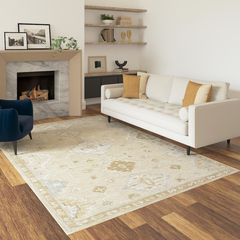 Sevita Beige/Pastel/Blue Medallion Area Rug