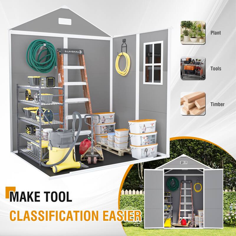 PP Resin Waterproof Storage Shed with Rust,UV Proof,HD Window Lighting