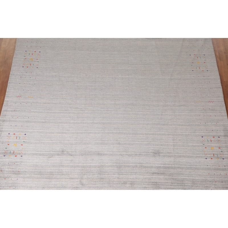 Stripe / Tribal Gabbeh Oriental Area Rug Handmade Silk Carpet - 9'2" x 11'6"