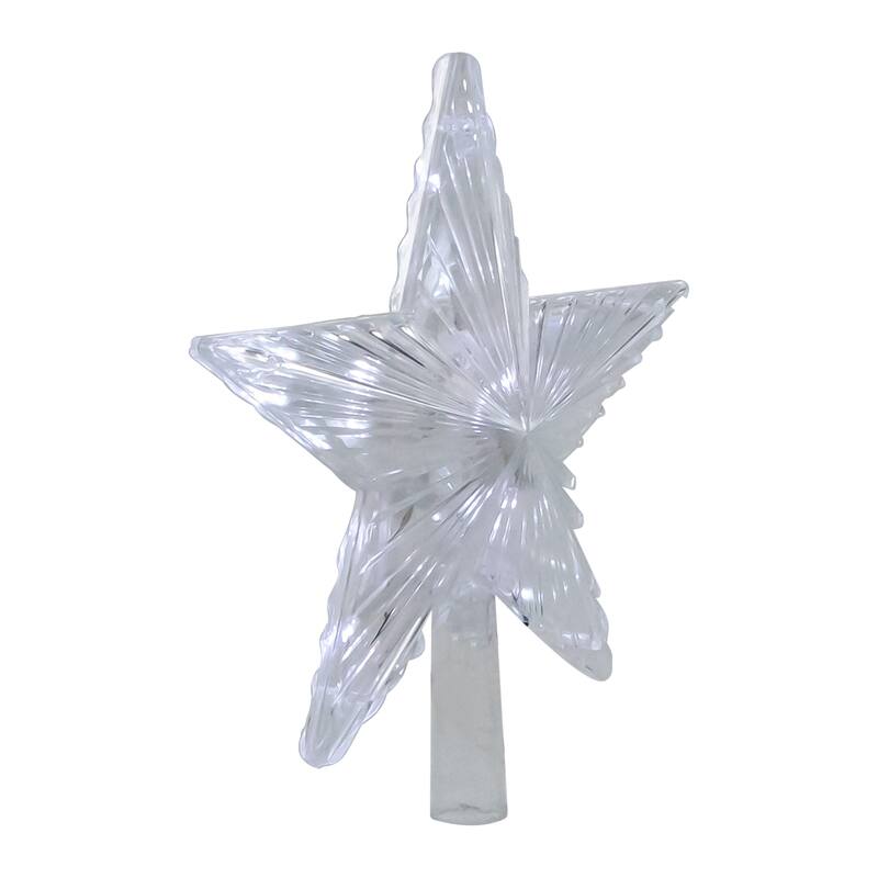 8.5" LED Clear 5 Point Star Christmas Tree Topper, White Lights